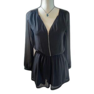 Express Dressy Black Long Sleeve Zip Up Front Romper Size XS